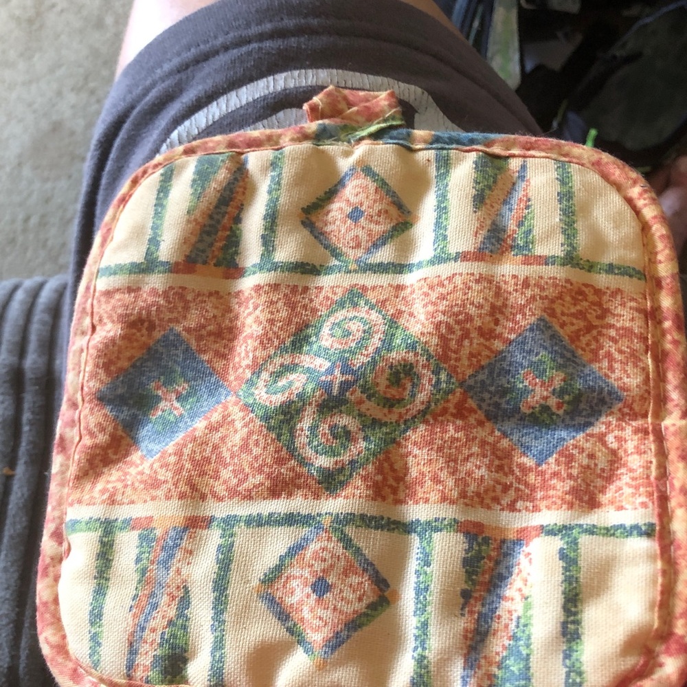 Patterned Quilted Potholder - Rust, Blue, Cream